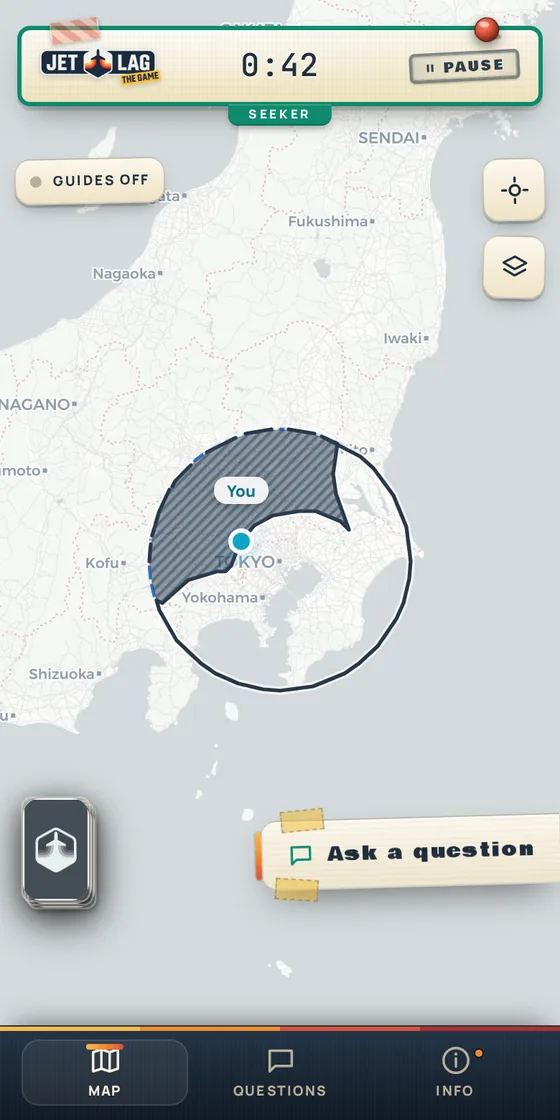 Seeker view on a phone with the radar circle over Tokyo